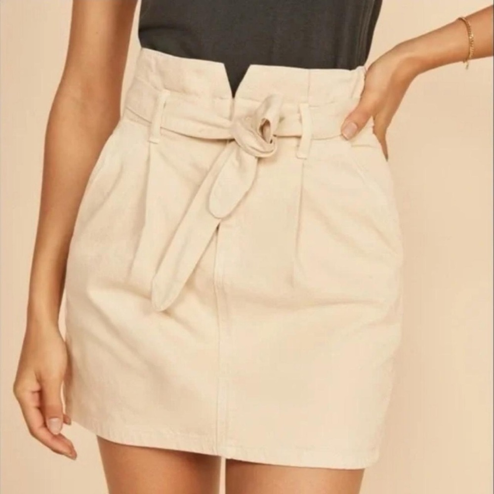 Reformation Sandia Skirt Denim Skirt Paperbag Bone Cream Mini Pleated Size 24